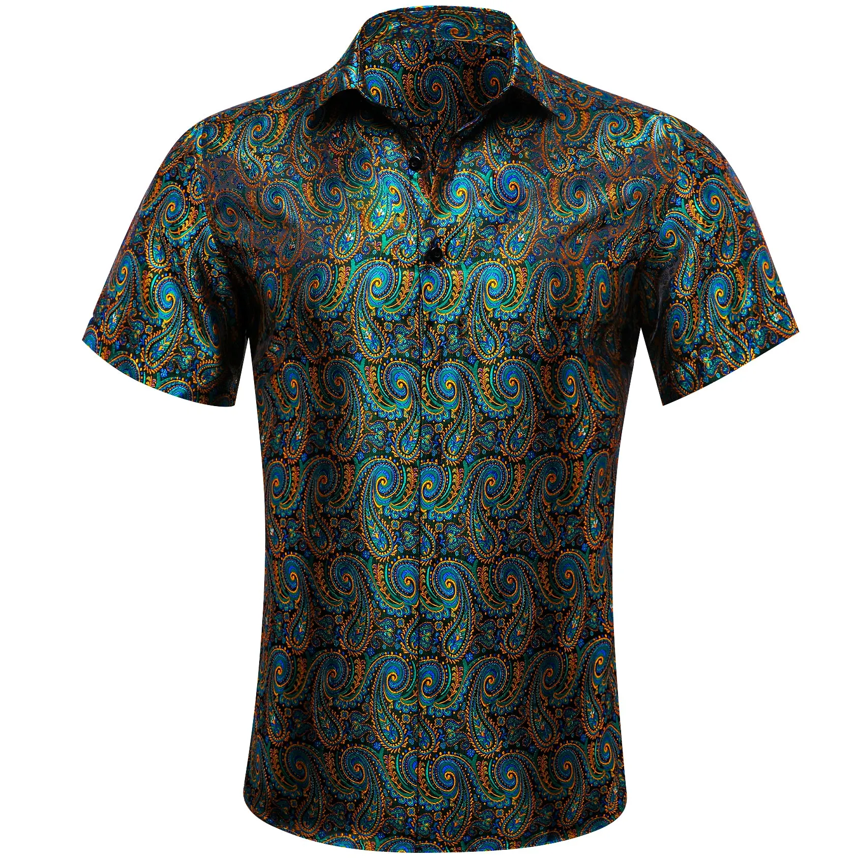 Green Gold Paisley Men's Short Sleeve Summer Shirt