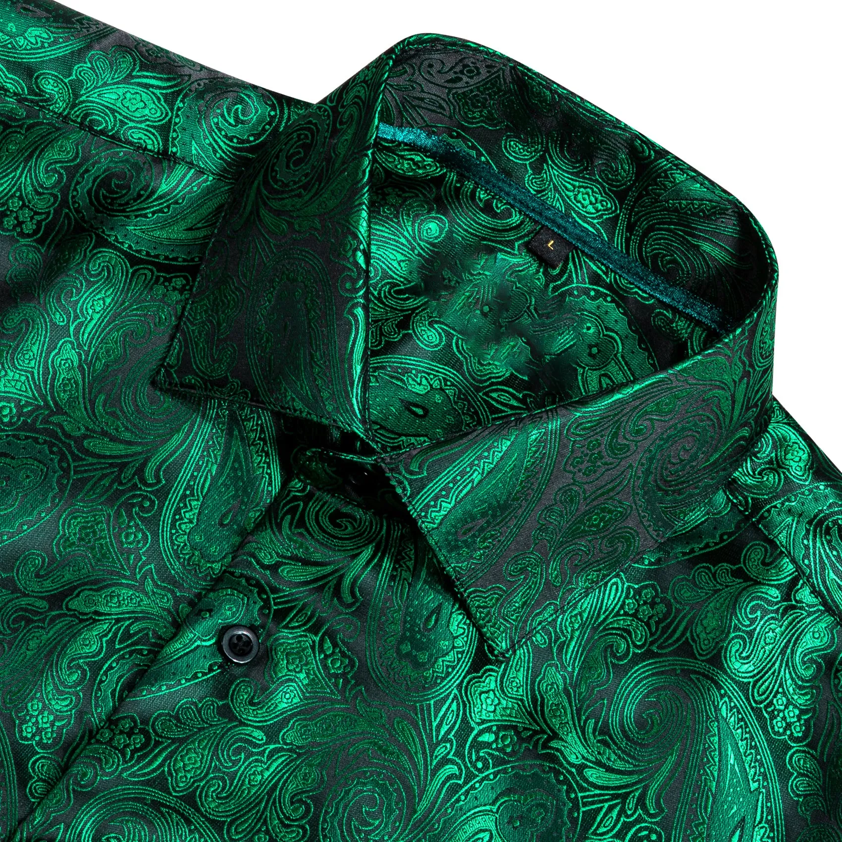 Green Paisley Style Silk Men's Long Sleeve Shirt