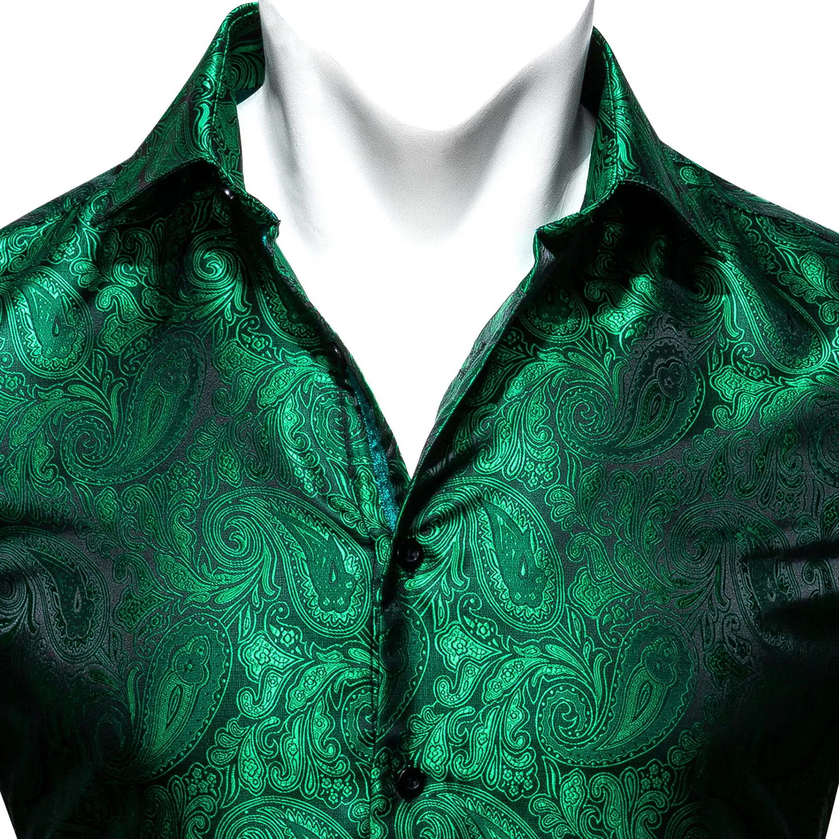 Green Paisley Style Silk Men's Long Sleeve Shirt