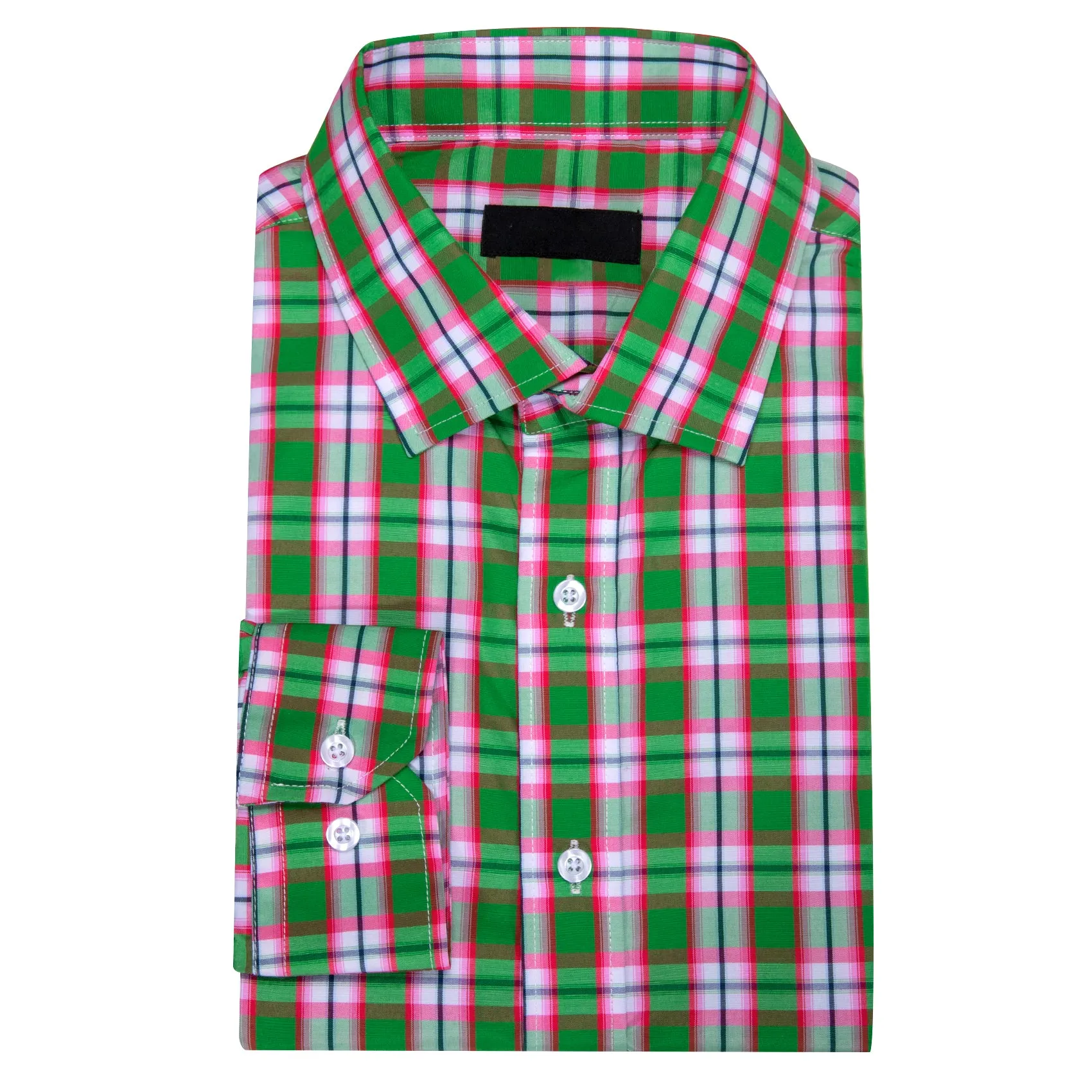 Green Pink Plaid Men's Long Sleeve Work Shirt