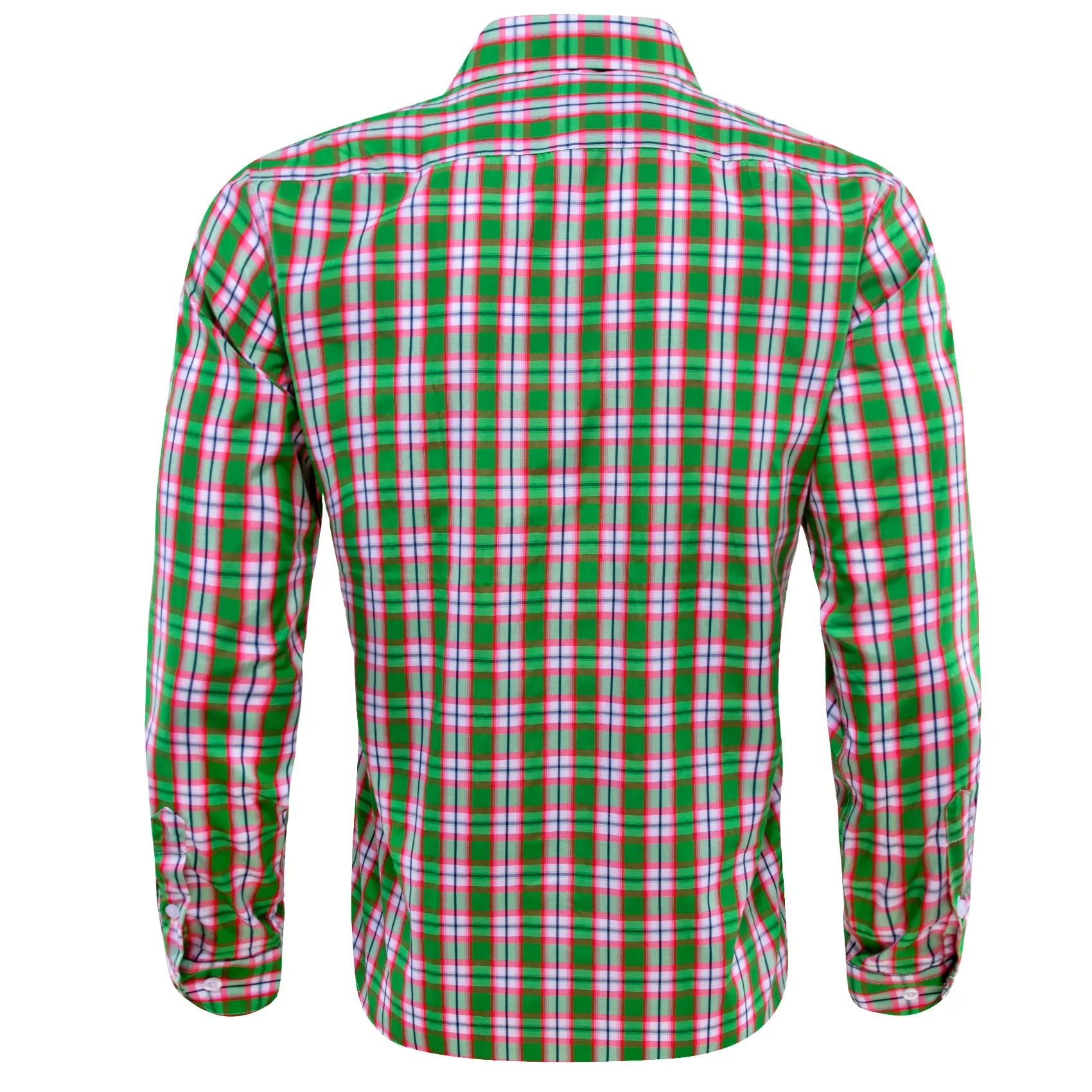 Green Pink Plaid Men's Long Sleeve Work Shirt