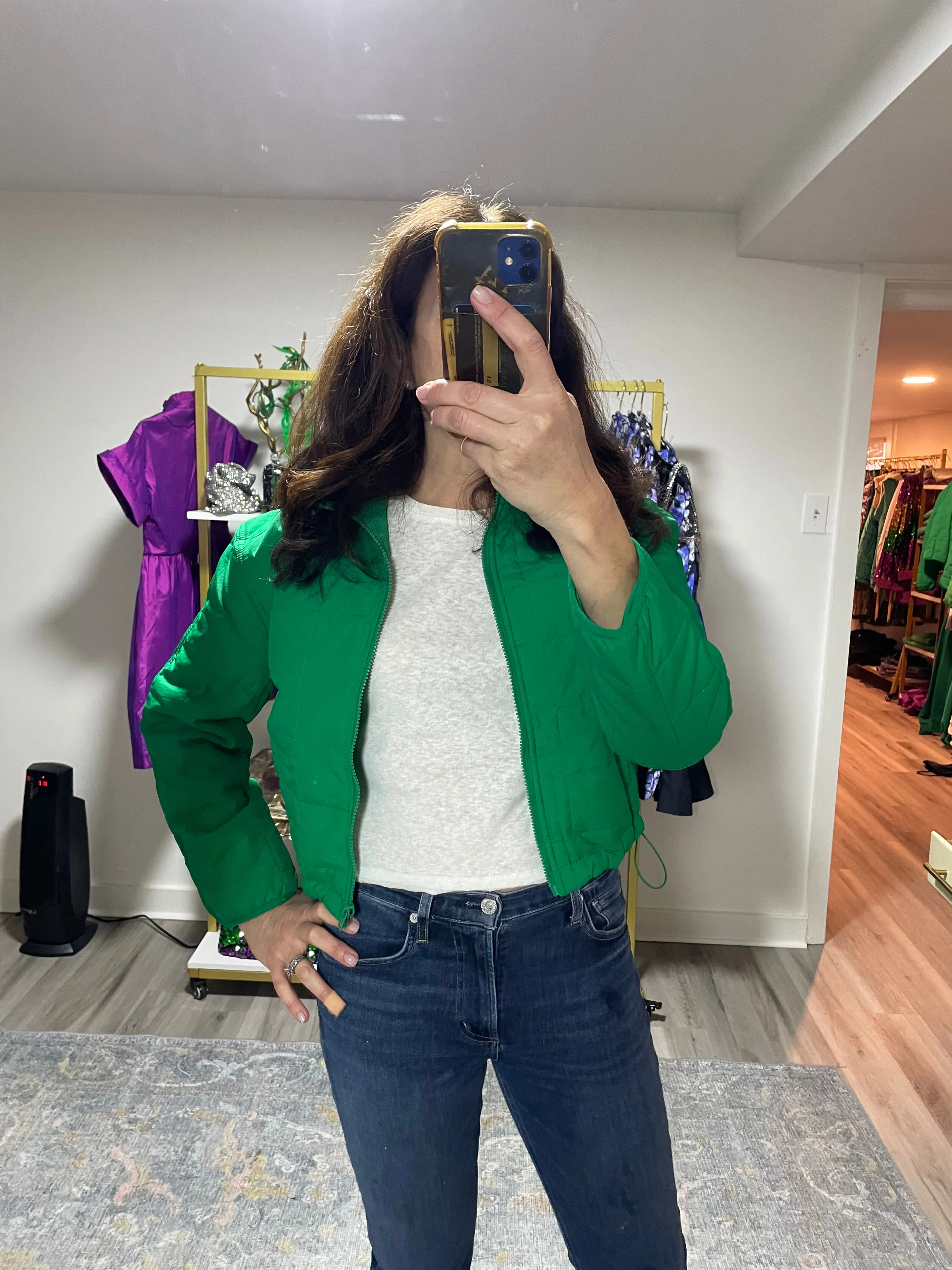 Green Quilted Nylon Puffer Jacket