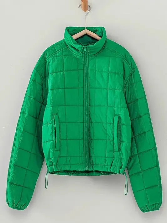 Green Quilted Nylon Puffer Jacket