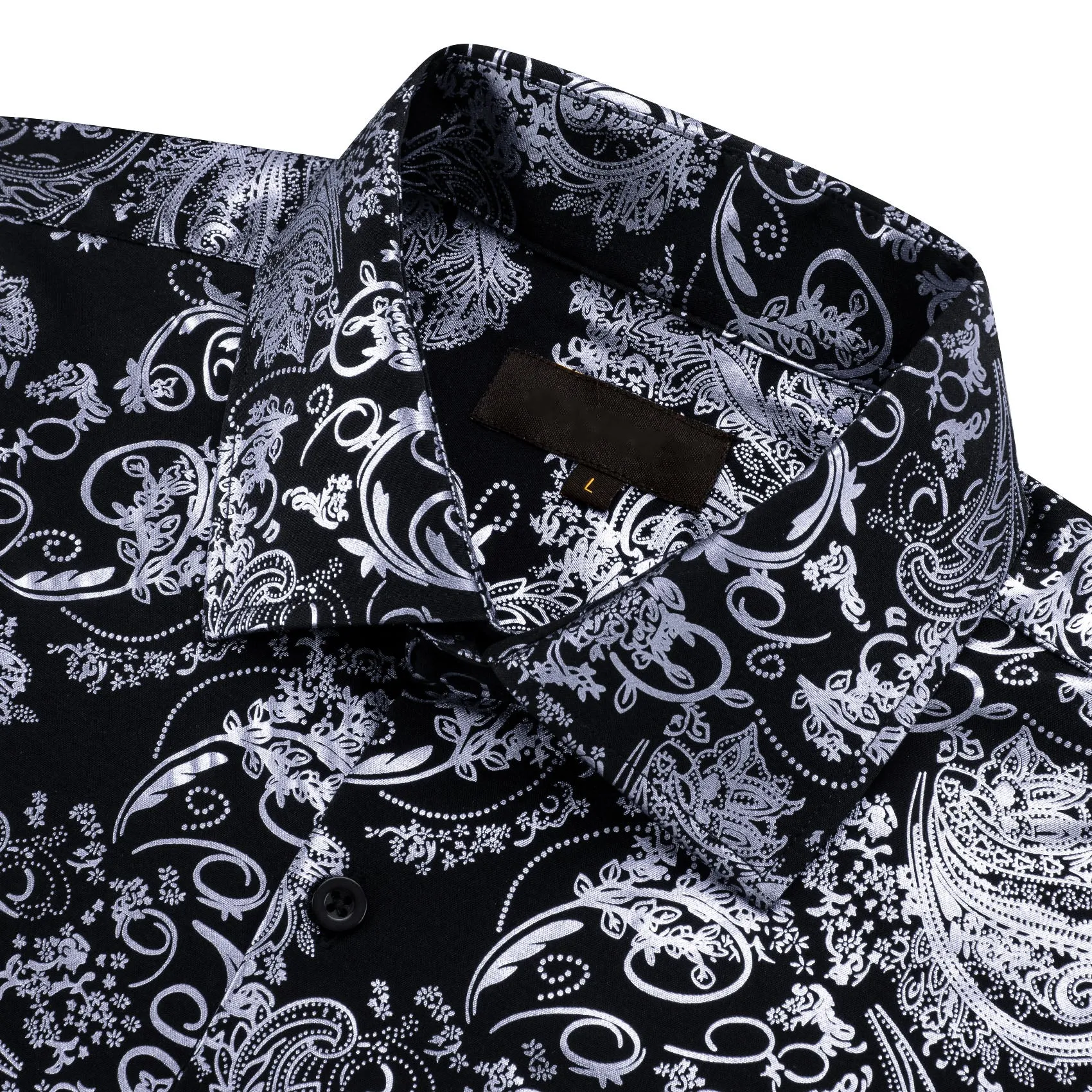 Grey Black Floral Paisley Silk Men's Long Sleeve Shirt