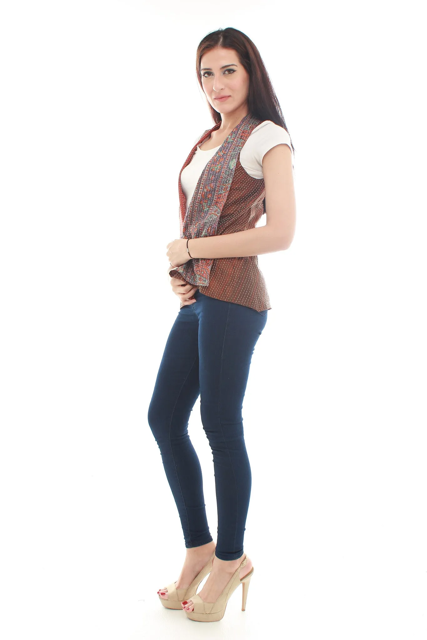 Hand Woven Silk Vest (Brown and Blue)