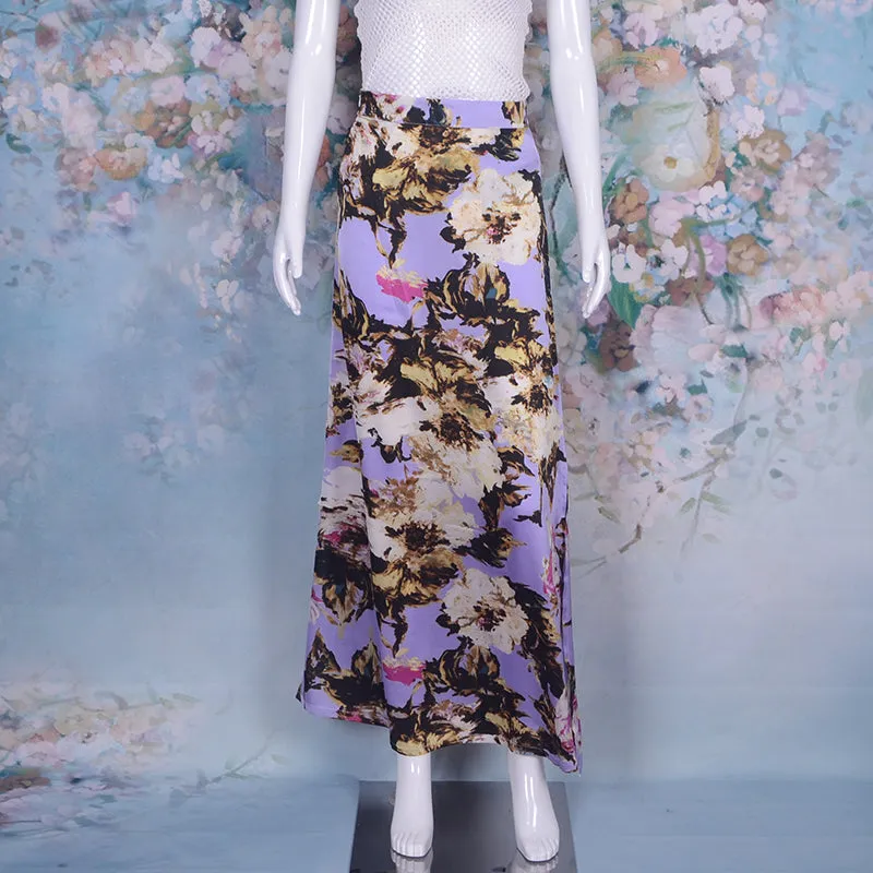 High End Floral Long Beach Skirts Casual Maxi Straight Skirt