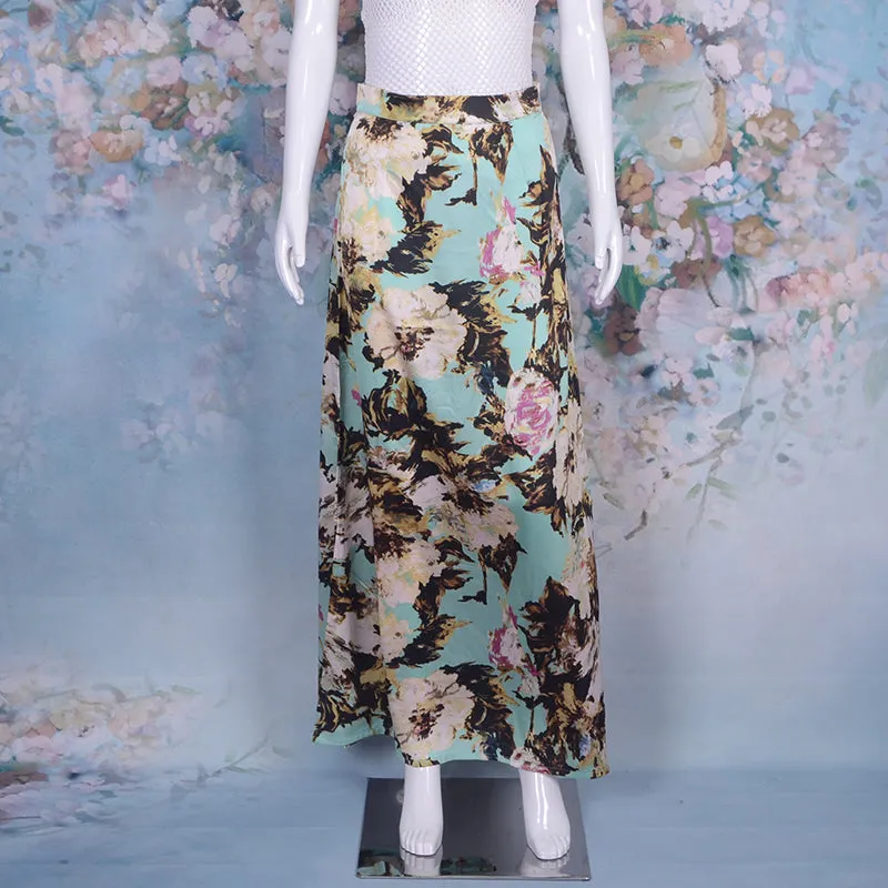 High End Floral Long Beach Skirts Casual Maxi Straight Skirt