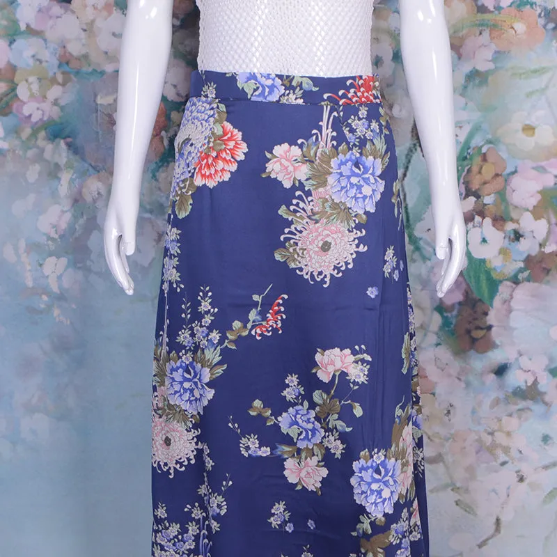 High End Floral Long Beach Skirts Casual Maxi Straight Skirt