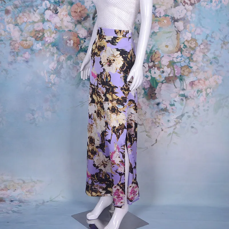 High End Floral Long Beach Skirts Casual Maxi Straight Skirt