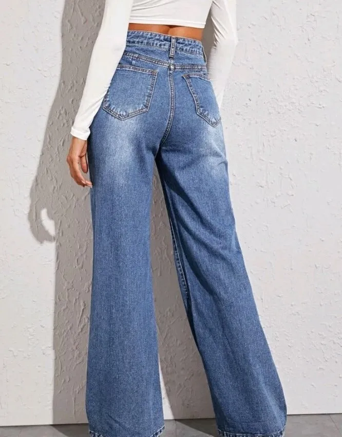 High Waist Loose Fit Wide Leg Jeans