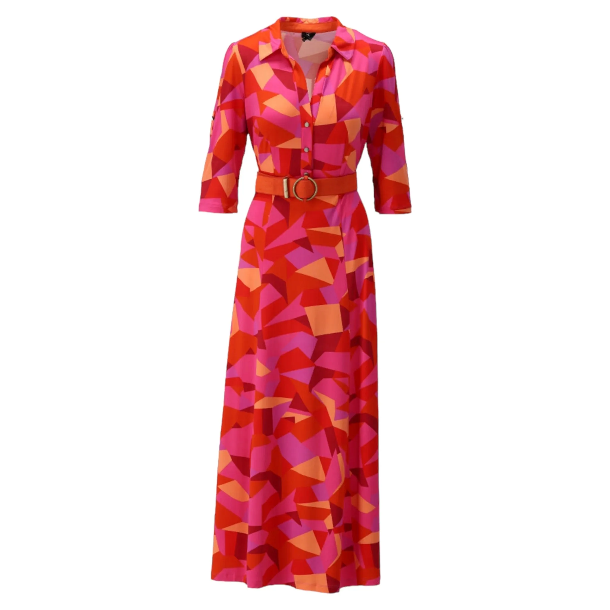 K Design Geometric Print Maxi Dress Pink