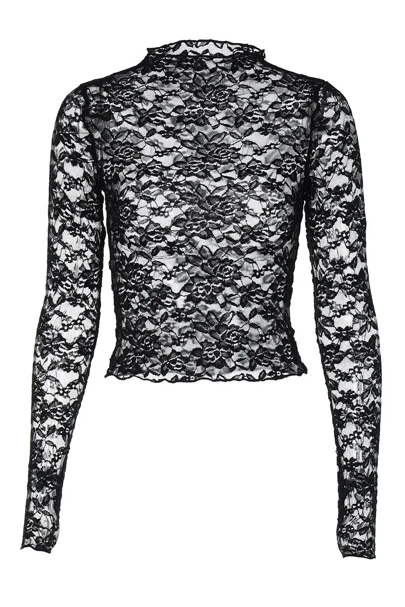 Lace See Through Long Sleeve Crop Top