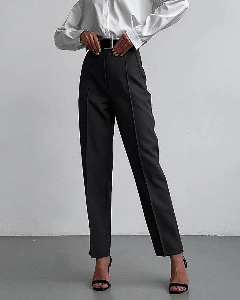 Ladies High Waist Stright Leg Suit Pants C-K7040