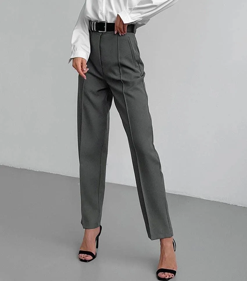 Ladies High Waist Stright Leg Suit Pants C-K7040