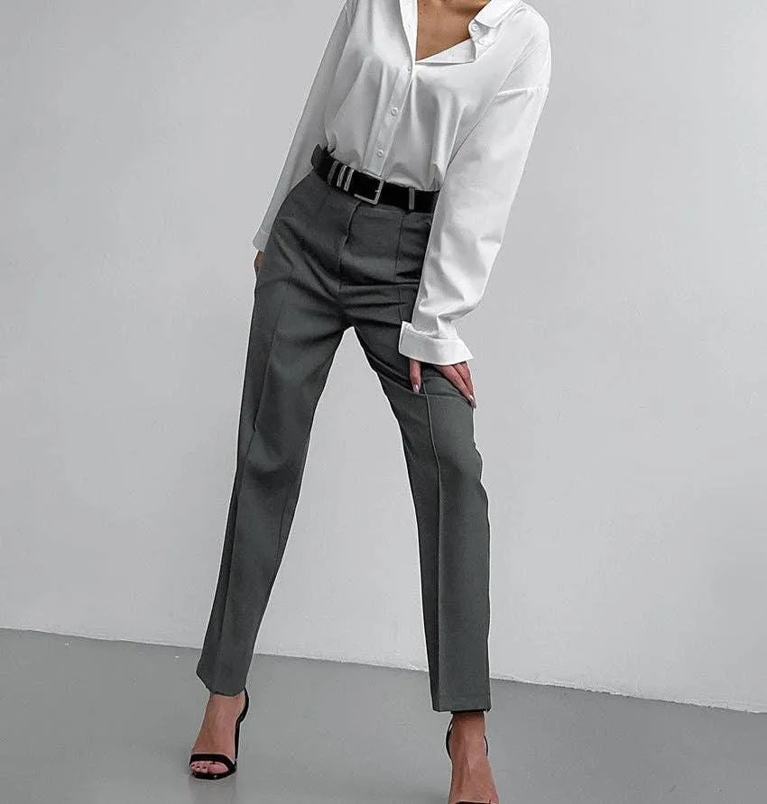 Ladies High Waist Stright Leg Suit Pants C-K7040