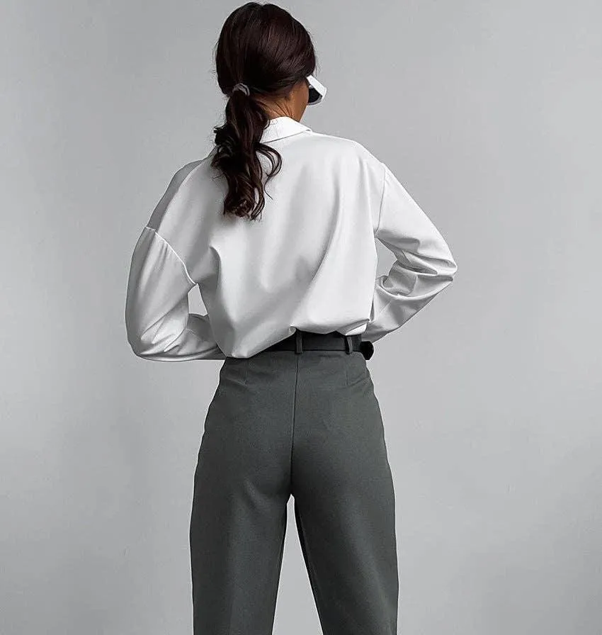 Ladies High Waist Stright Leg Suit Pants C-K7040