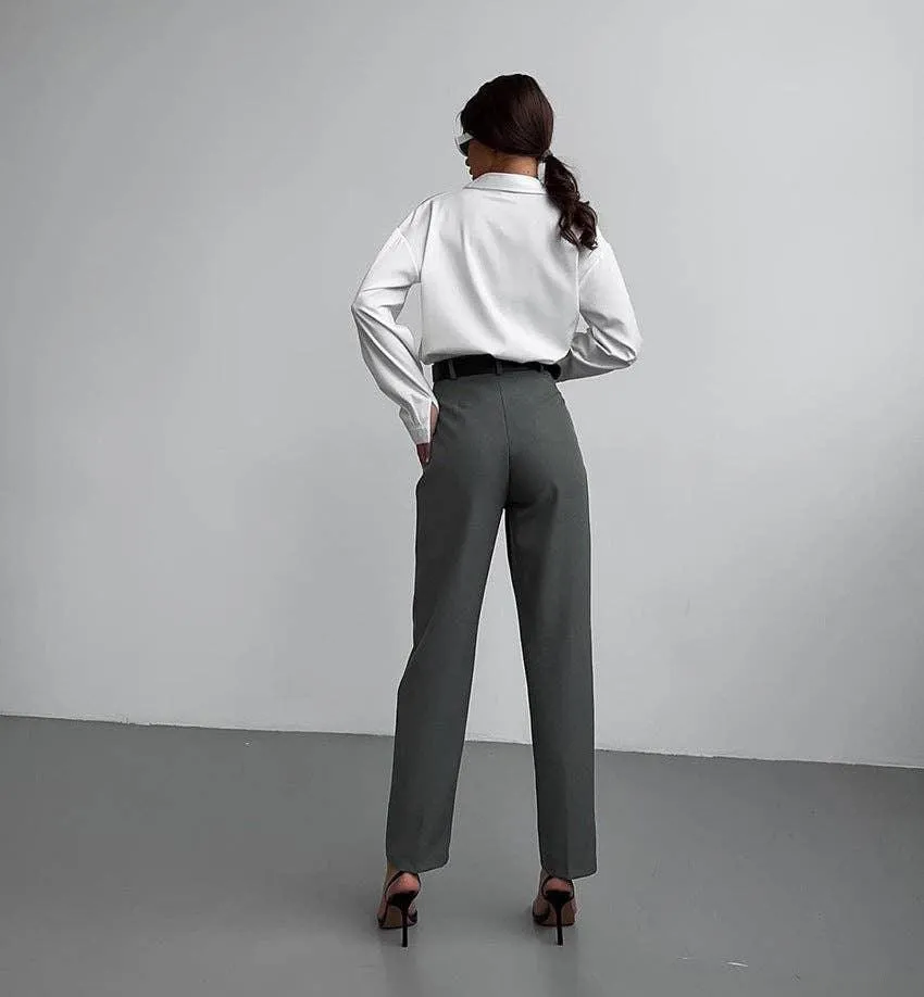 Ladies High Waist Stright Leg Suit Pants C-K7040