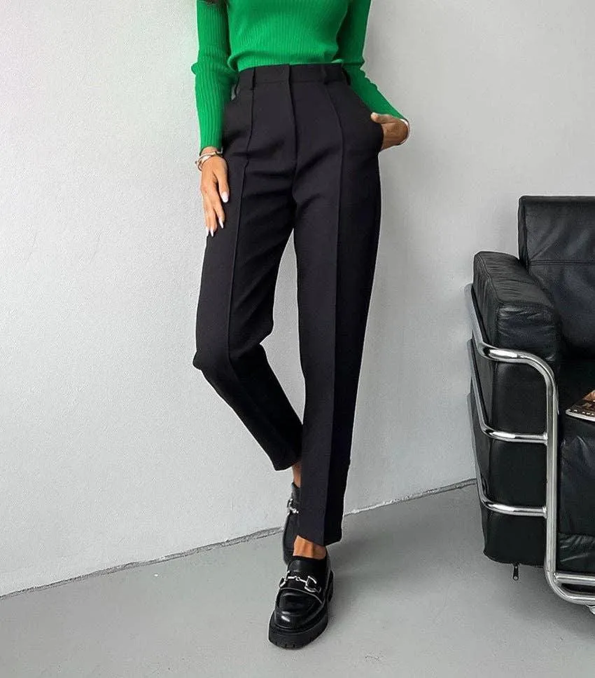 Ladies High Waist Stright Leg Suit Pants C-K7040