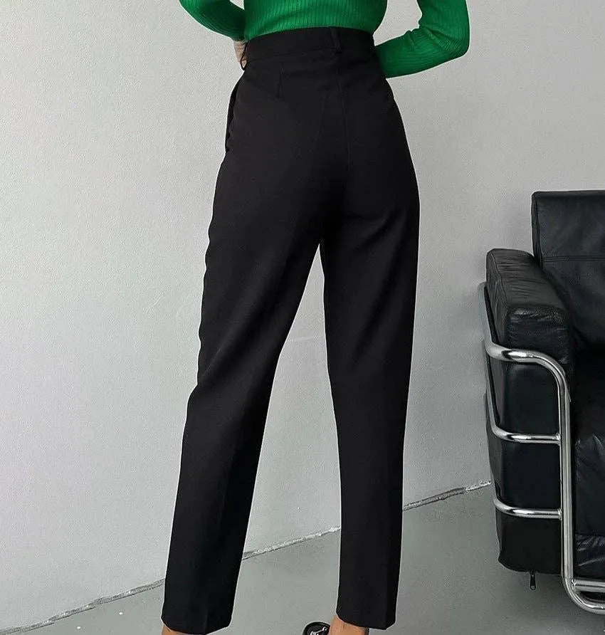 Ladies High Waist Stright Leg Suit Pants C-K7040