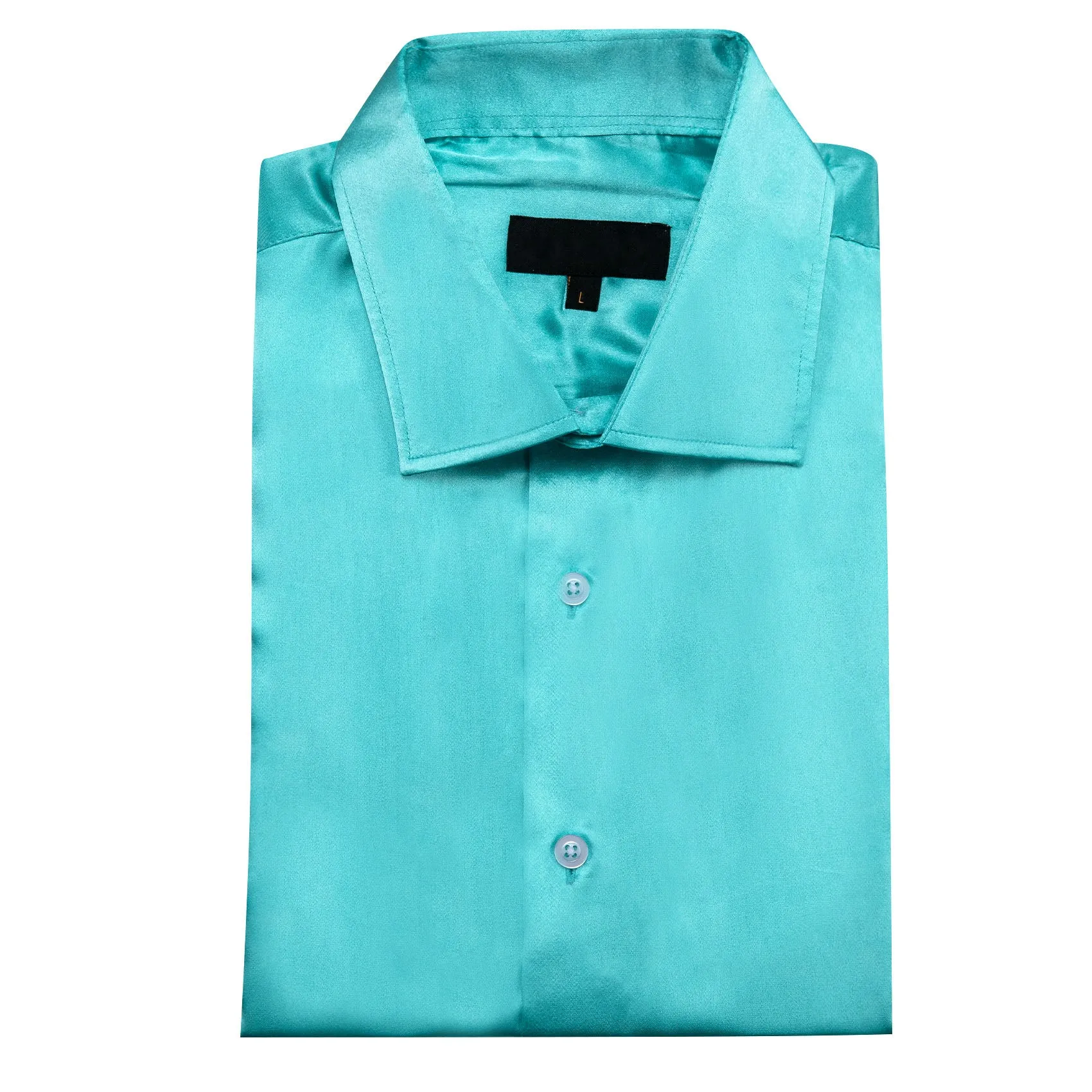 Lake Blue Satin Solid Silk Men's Short Sleeve Shirt