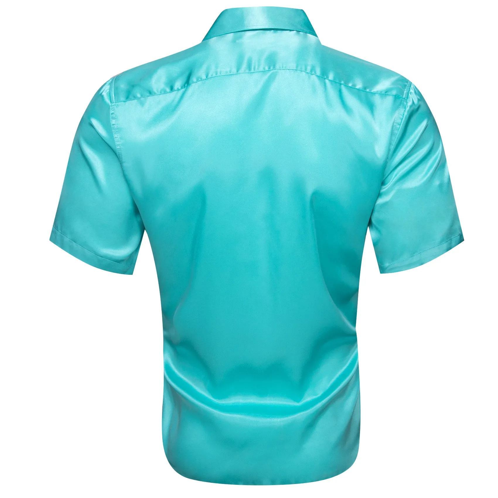 Lake Blue Satin Solid Silk Men's Short Sleeve Shirt