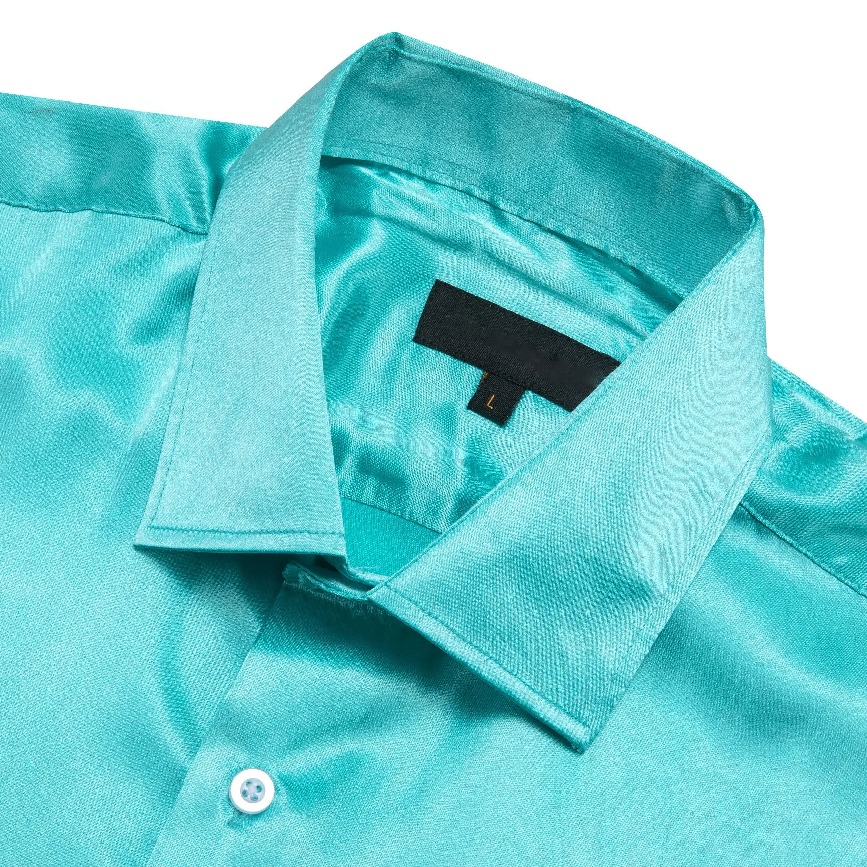 Lake Blue Satin Solid Silk Men's Short Sleeve Shirt