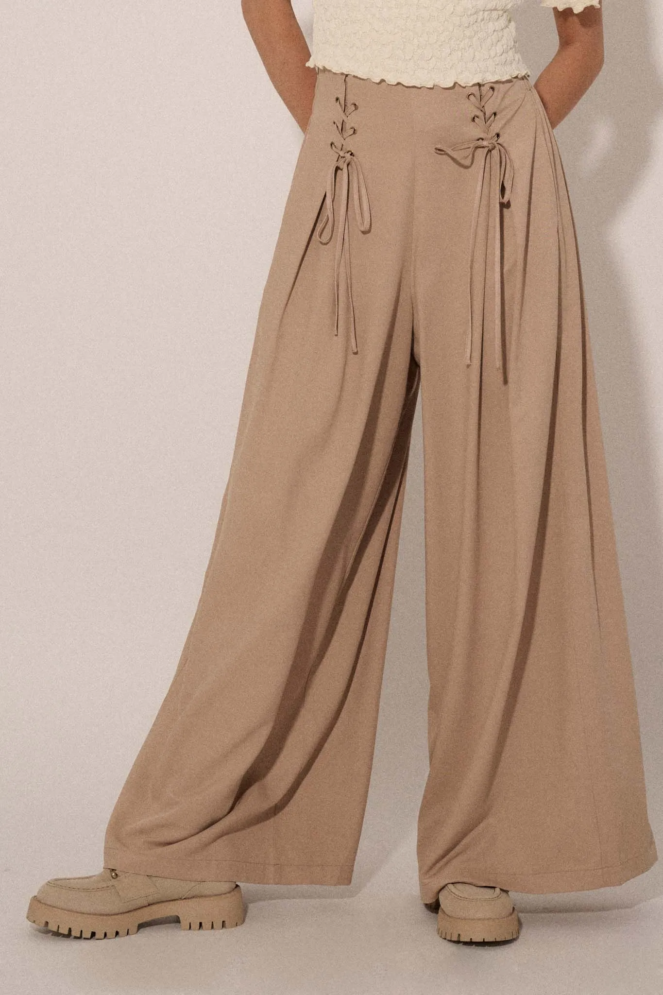 Large and in Charge Wide-Leg Lace-Up Pants