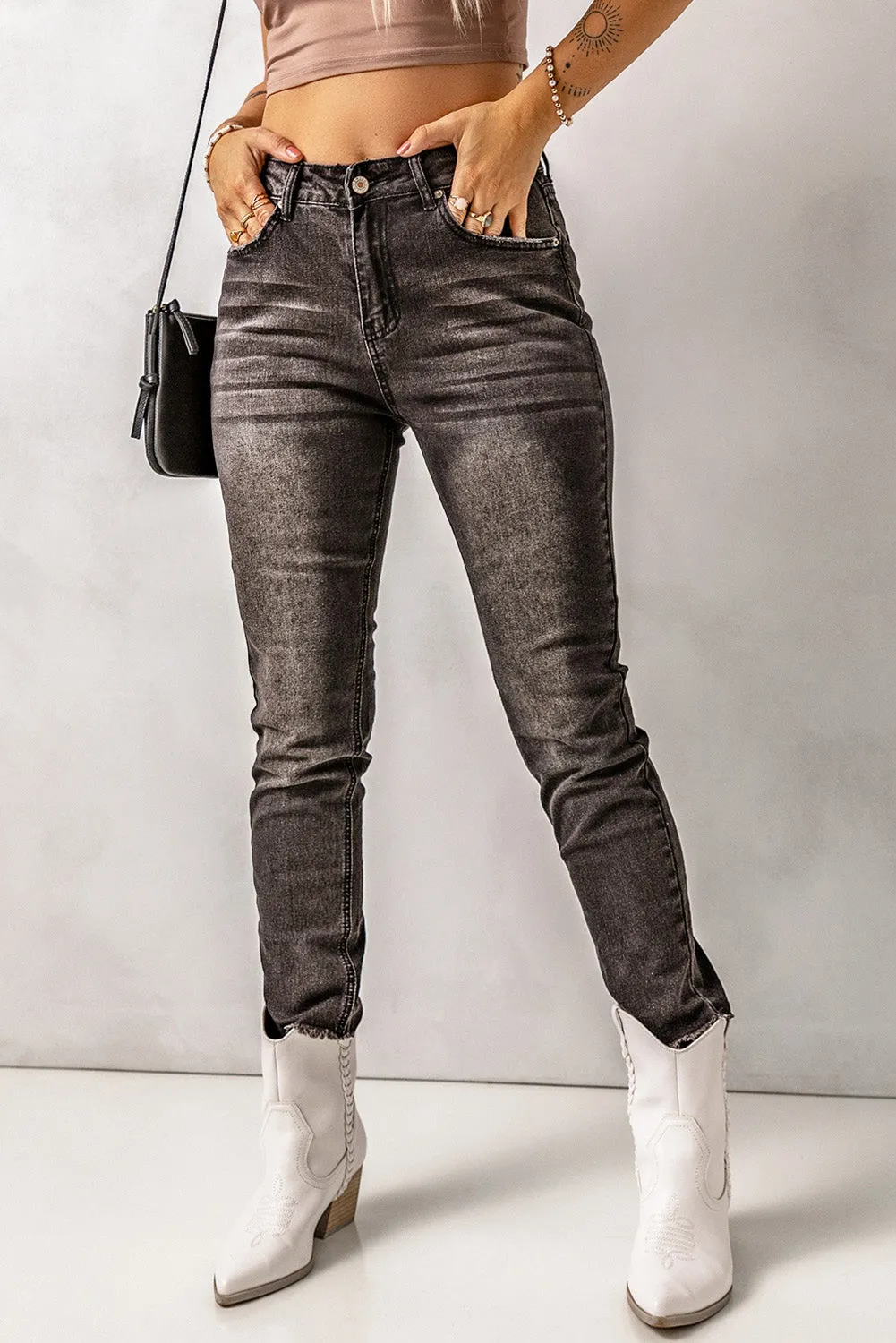 Layla High Waist Raw Hem Skinny Jeans