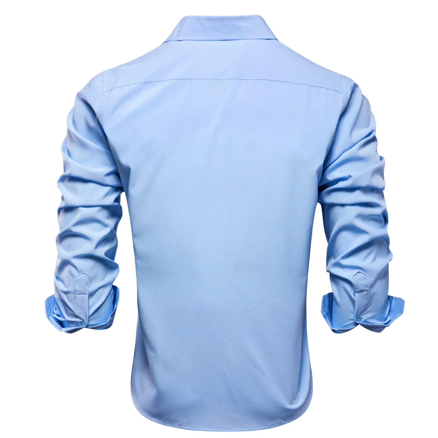 Light Blue Solid Cotton Stretchy Fabric Men's Long Sleeve Shirt