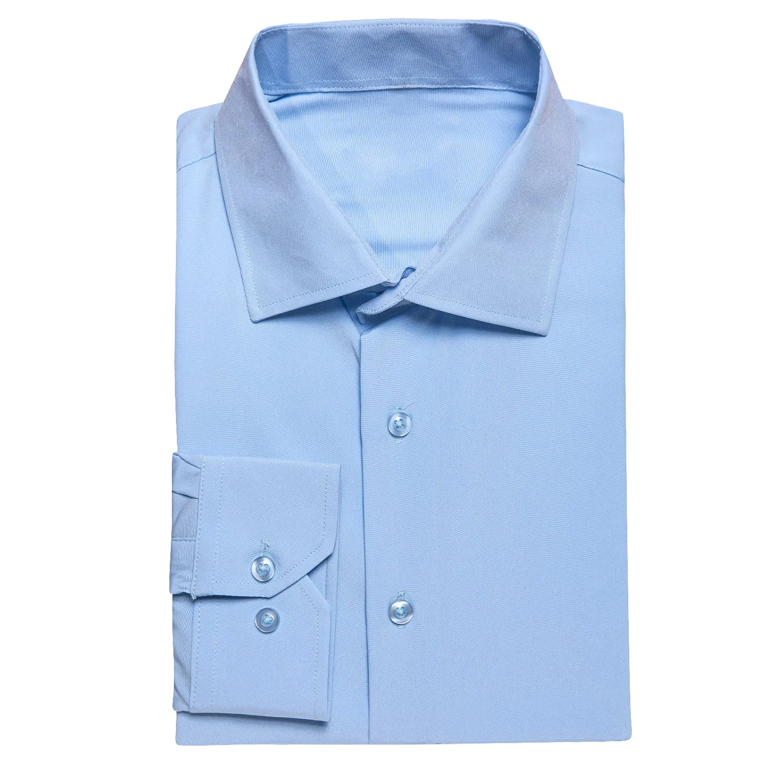 Light Blue Solid Cotton Stretchy Fabric Men's Long Sleeve Shirt