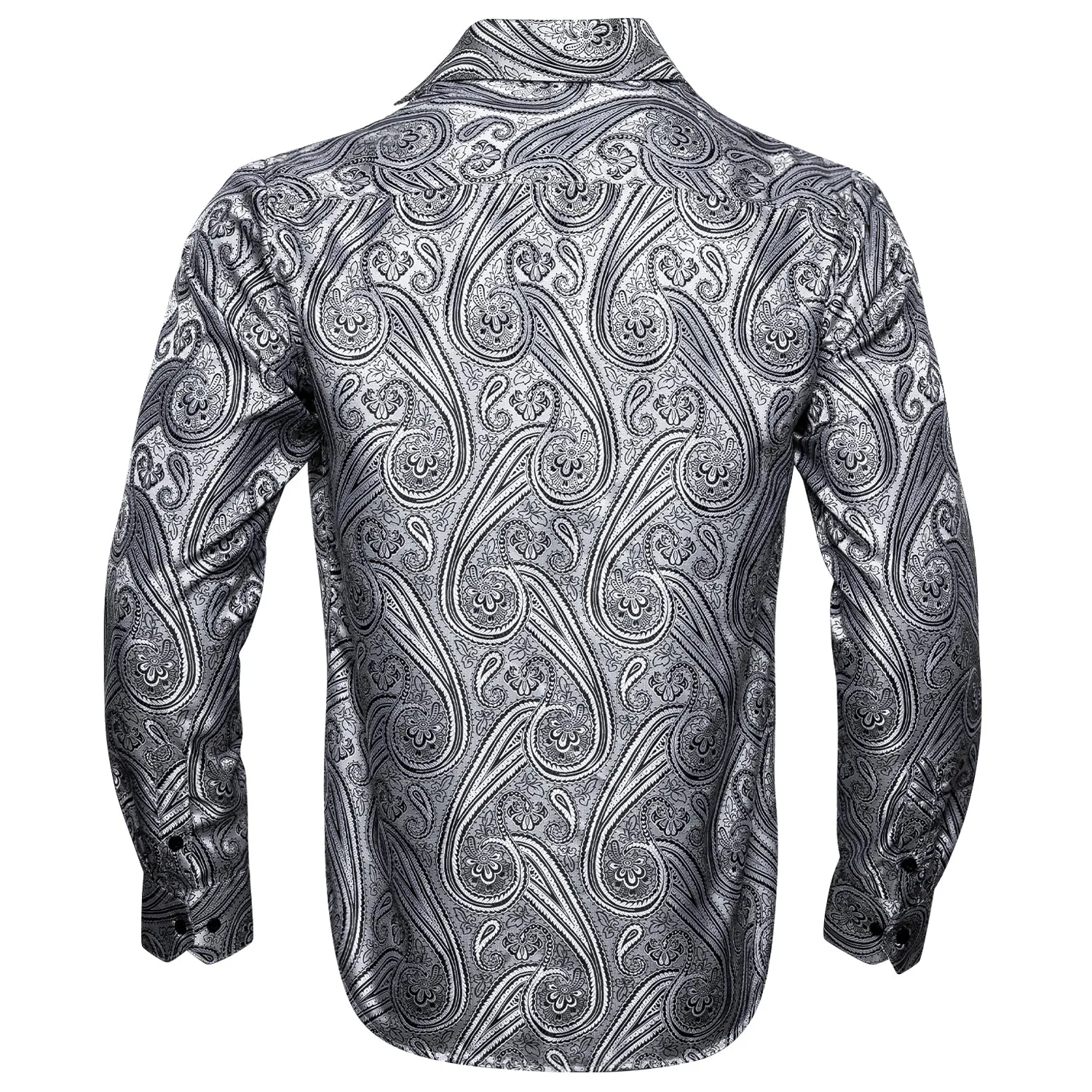 Light Gray Floral Silk Men's Long Sleeve Shirt