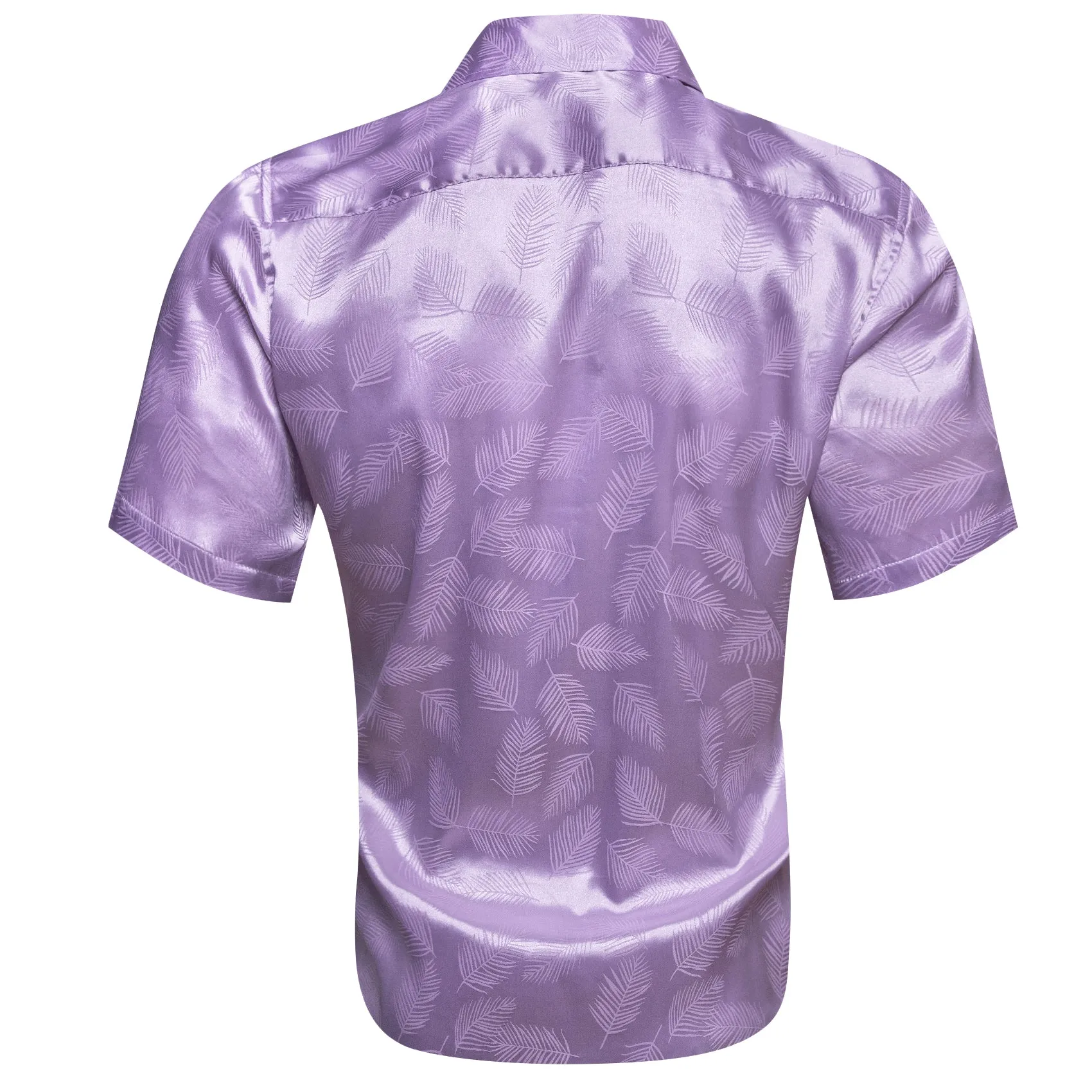 Lilac Purple Floral Leaf Silk Men's Short Sleeve Shirt