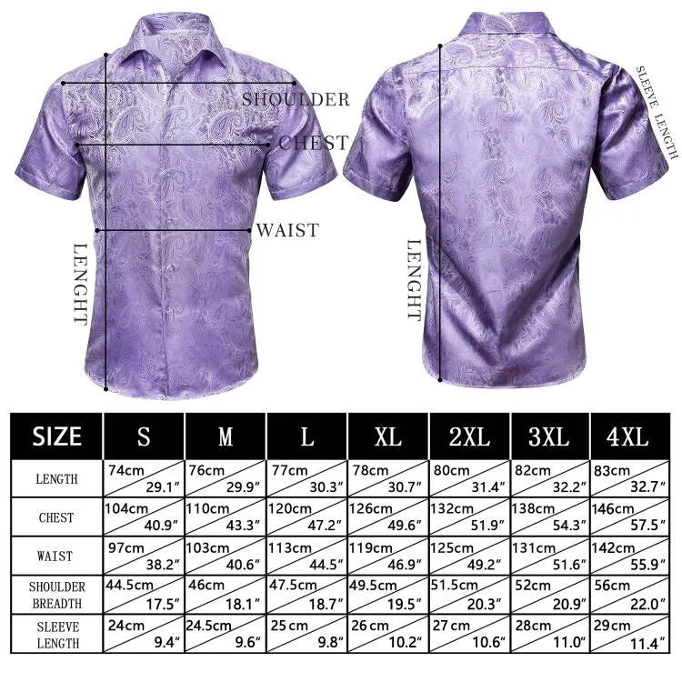 Lilac Purple Floral Leaf Silk Men's Short Sleeve Shirt