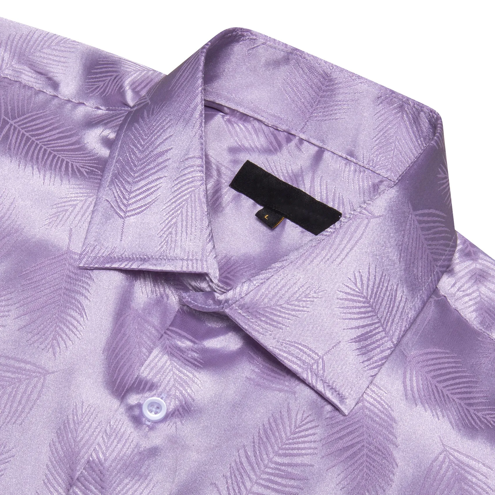 Lilac Purple Floral Leaf Silk Men's Short Sleeve Shirt