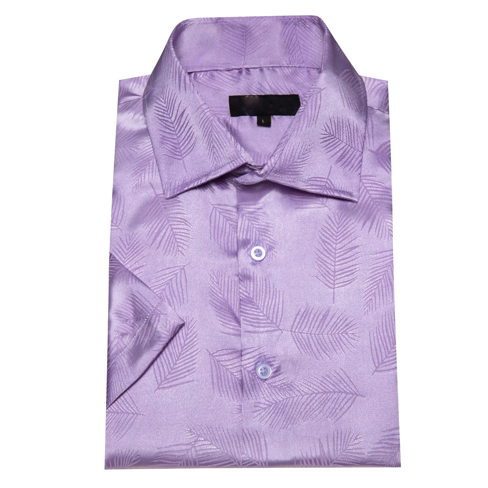 Lilac Purple Floral Leaf Silk Men's Short Sleeve Shirt