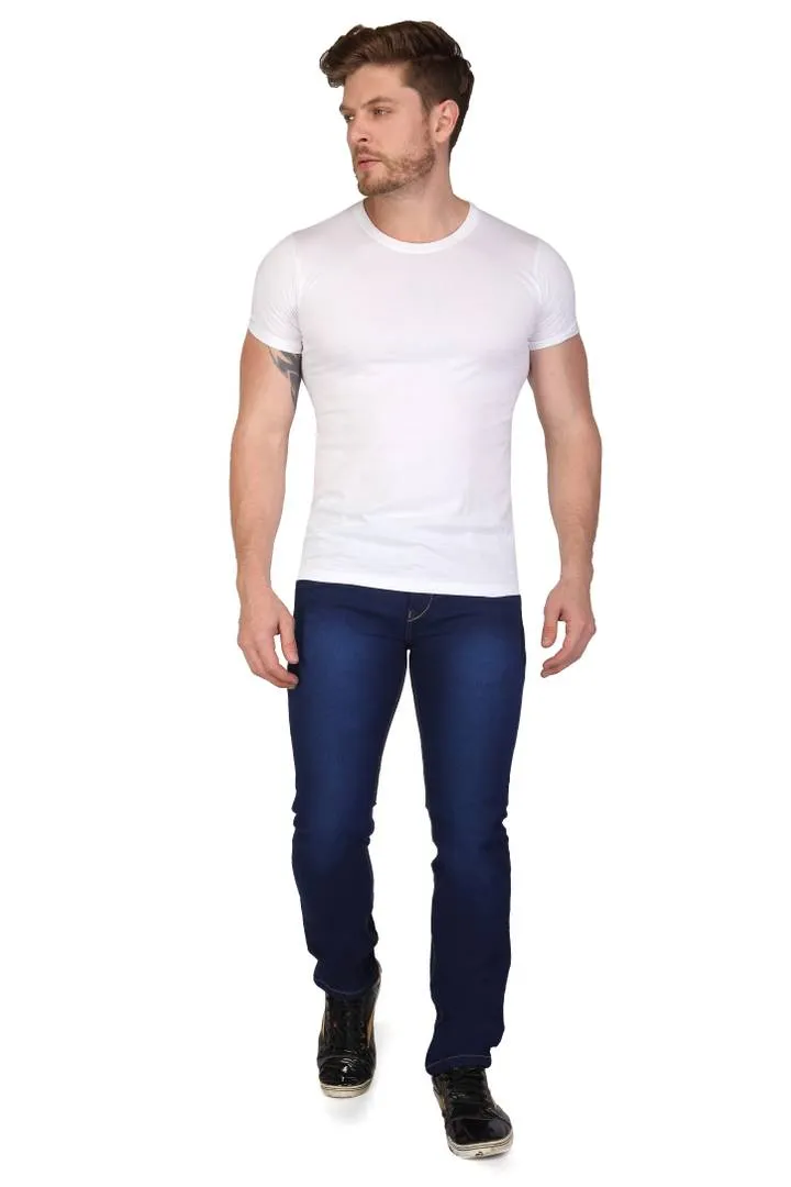 Men's Blue Denim Solid Slim Fit Low-Rise Jeans