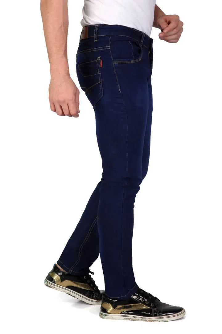 Men's Blue Denim Solid Slim Fit Low-Rise Jeans