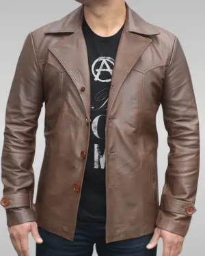 Mens Brown Vintage Leather Biker Jacket