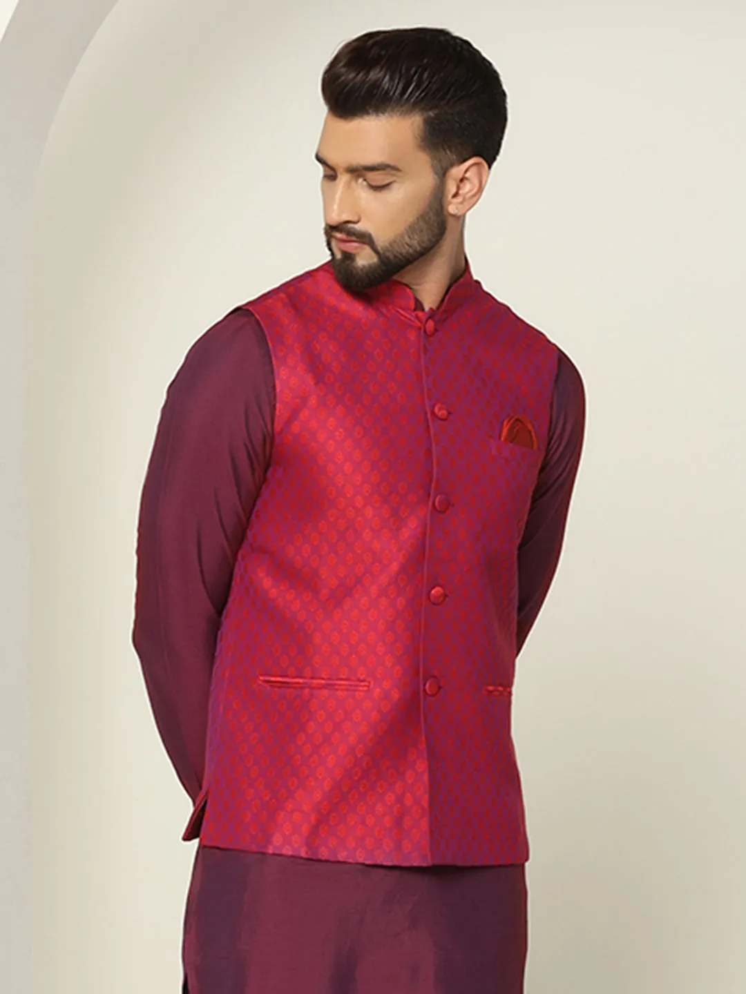 Men's Red Nehru Jacket (Set of 1)