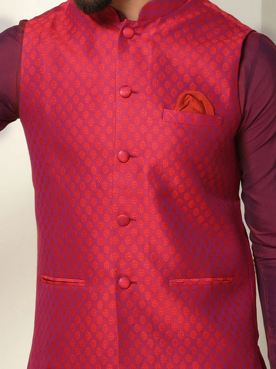 Men's Red Nehru Jacket (Set of 1)