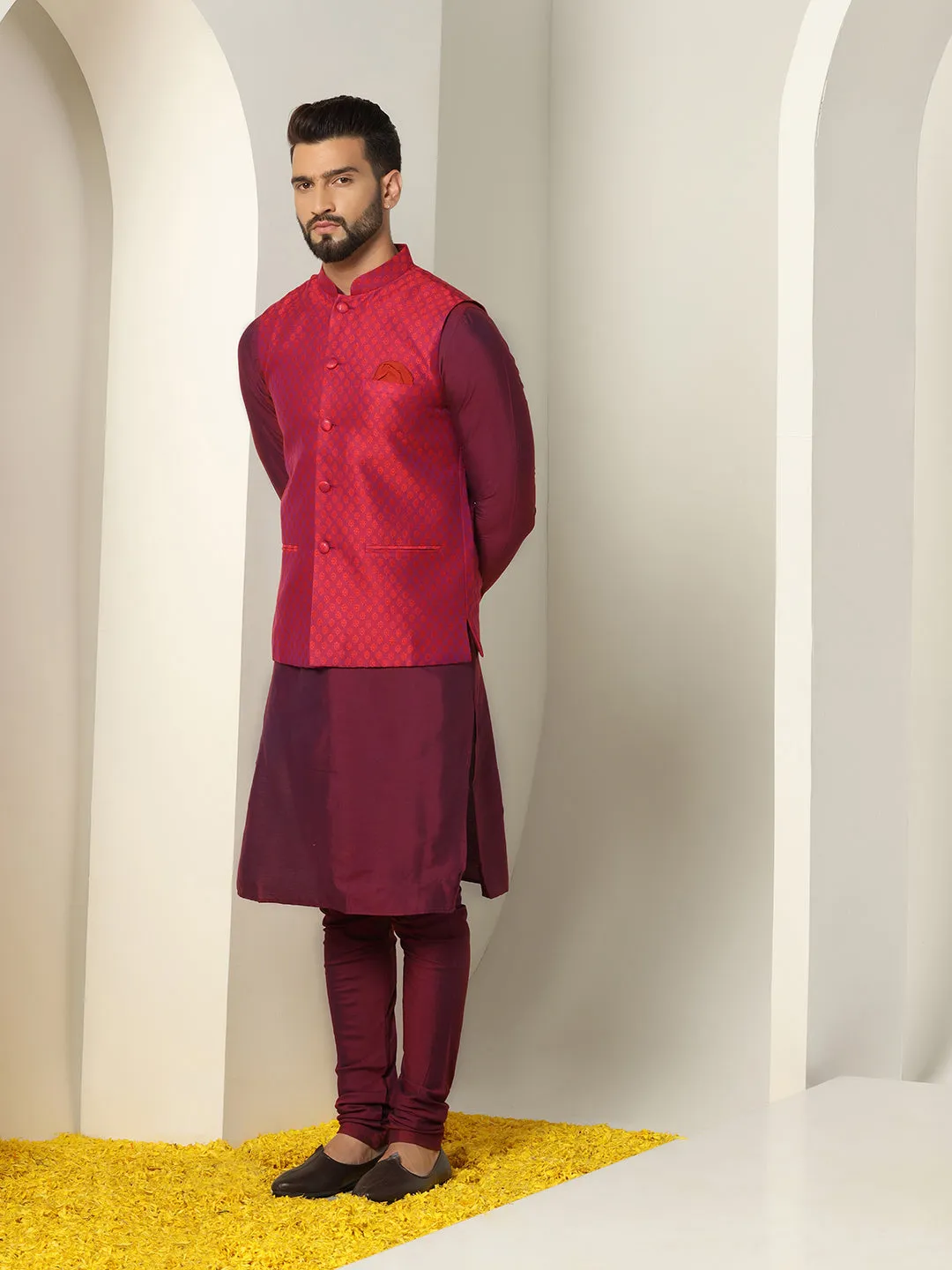 Men's Red Nehru Jacket (Set of 1)