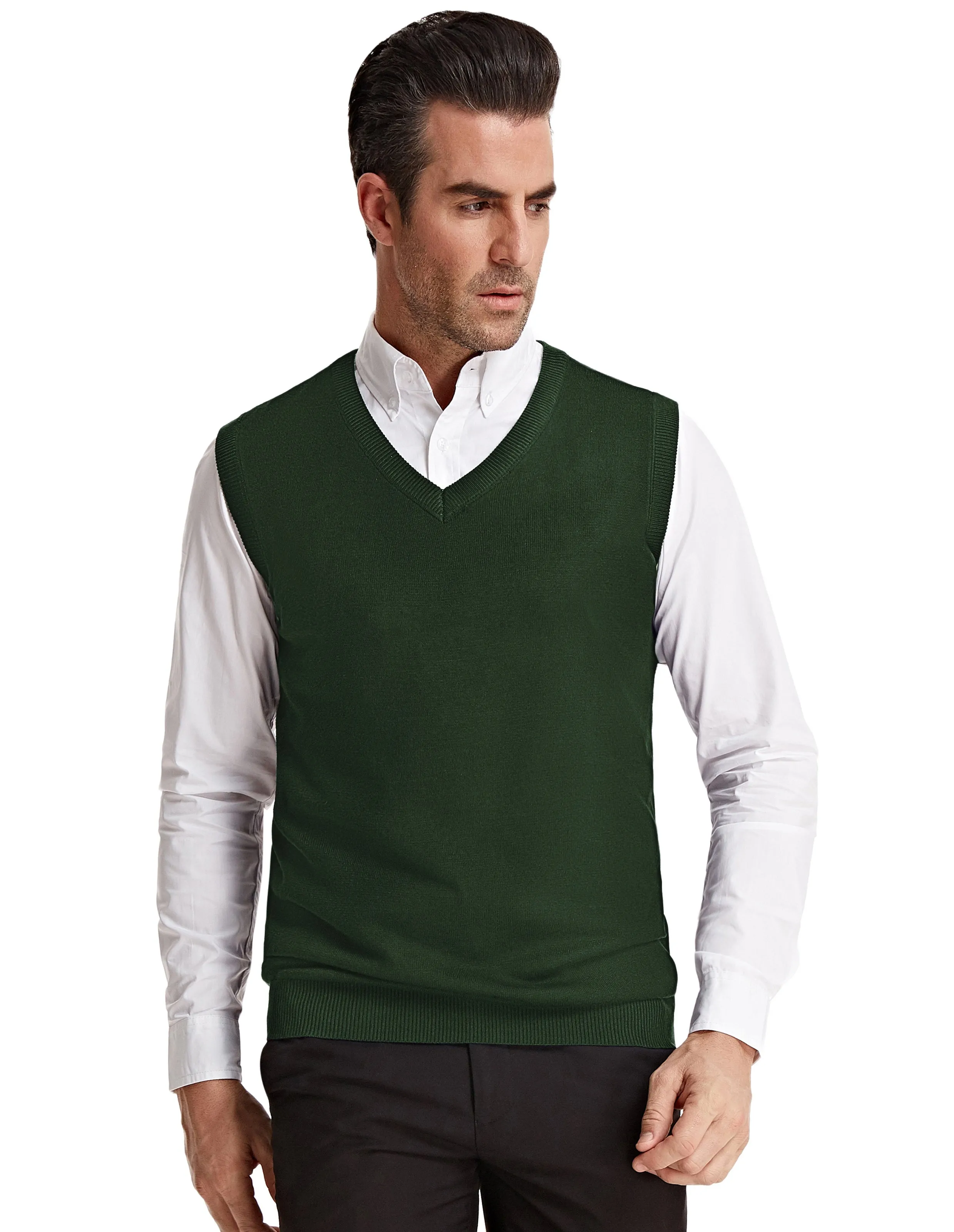 Mens V-Neck Knitted Sweater Vest Solid Plain Sleeveless Pullover Knitwears