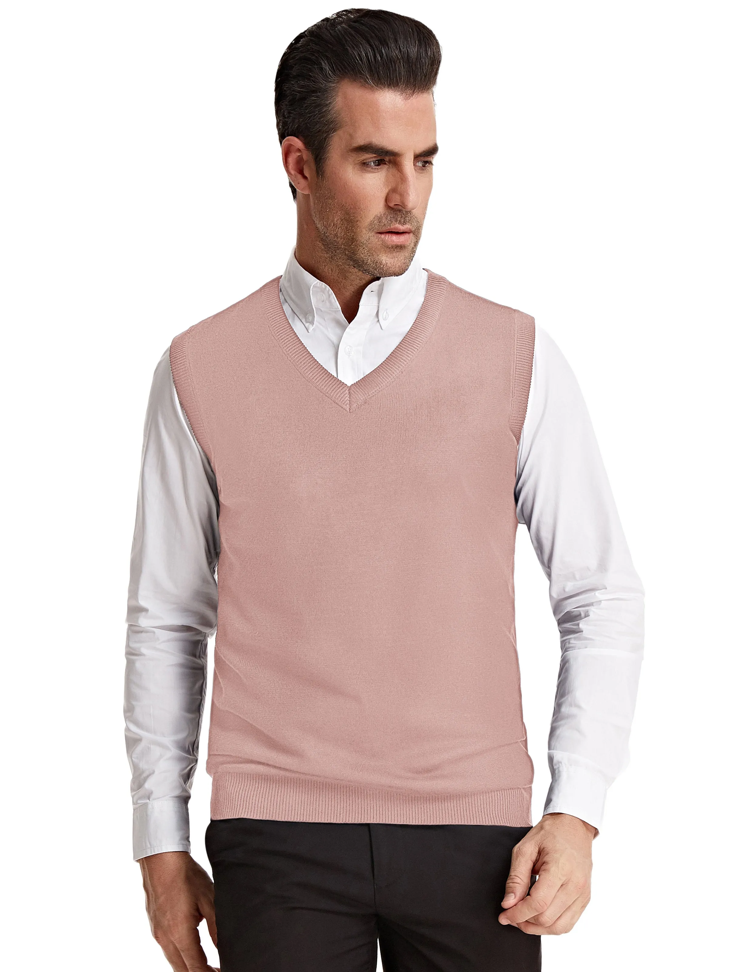 Mens V-Neck Knitted Sweater Vest Solid Plain Sleeveless Pullover Knitwears