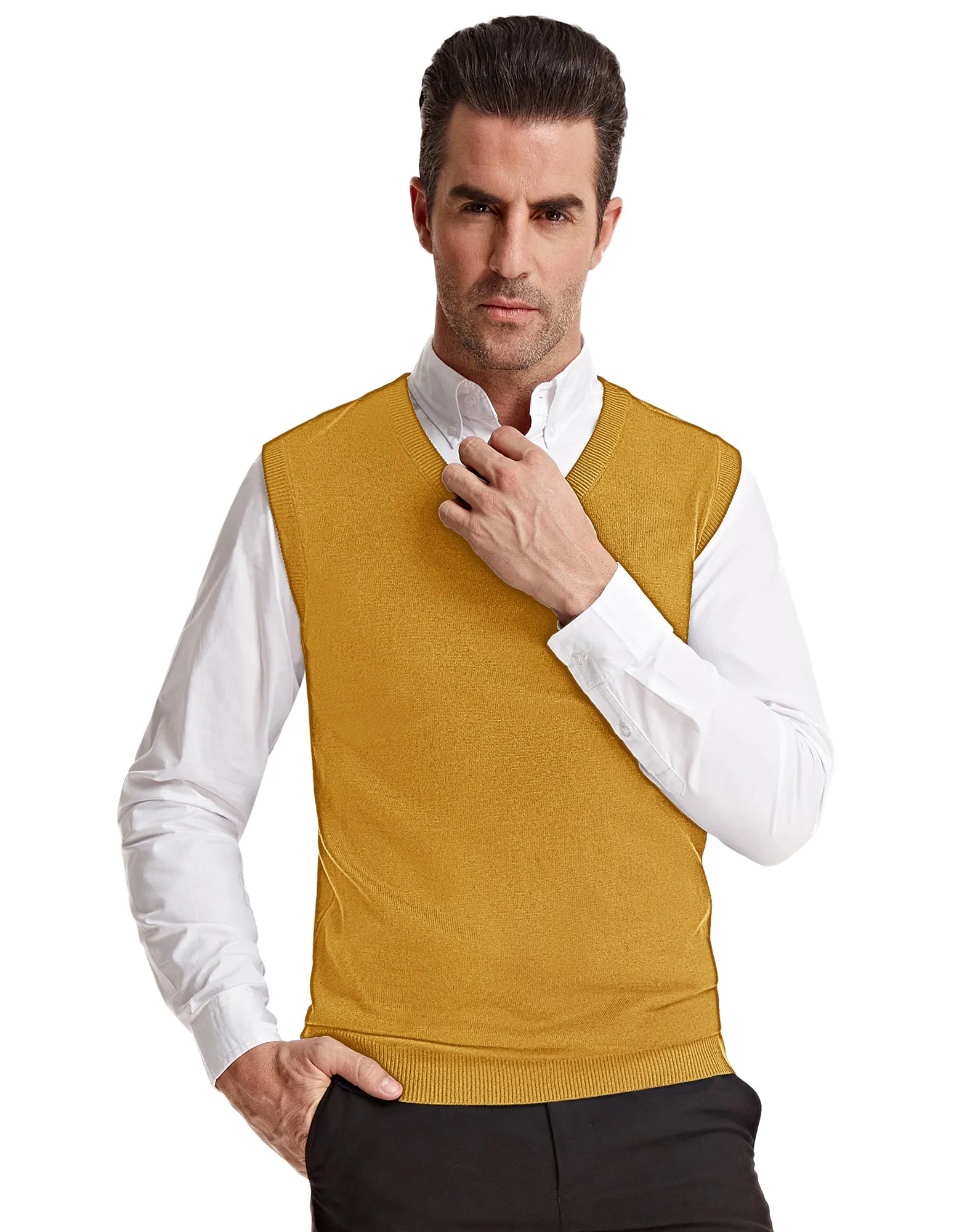 Mens V-Neck Knitted Sweater Vest Solid Plain Sleeveless Pullover Knitwears