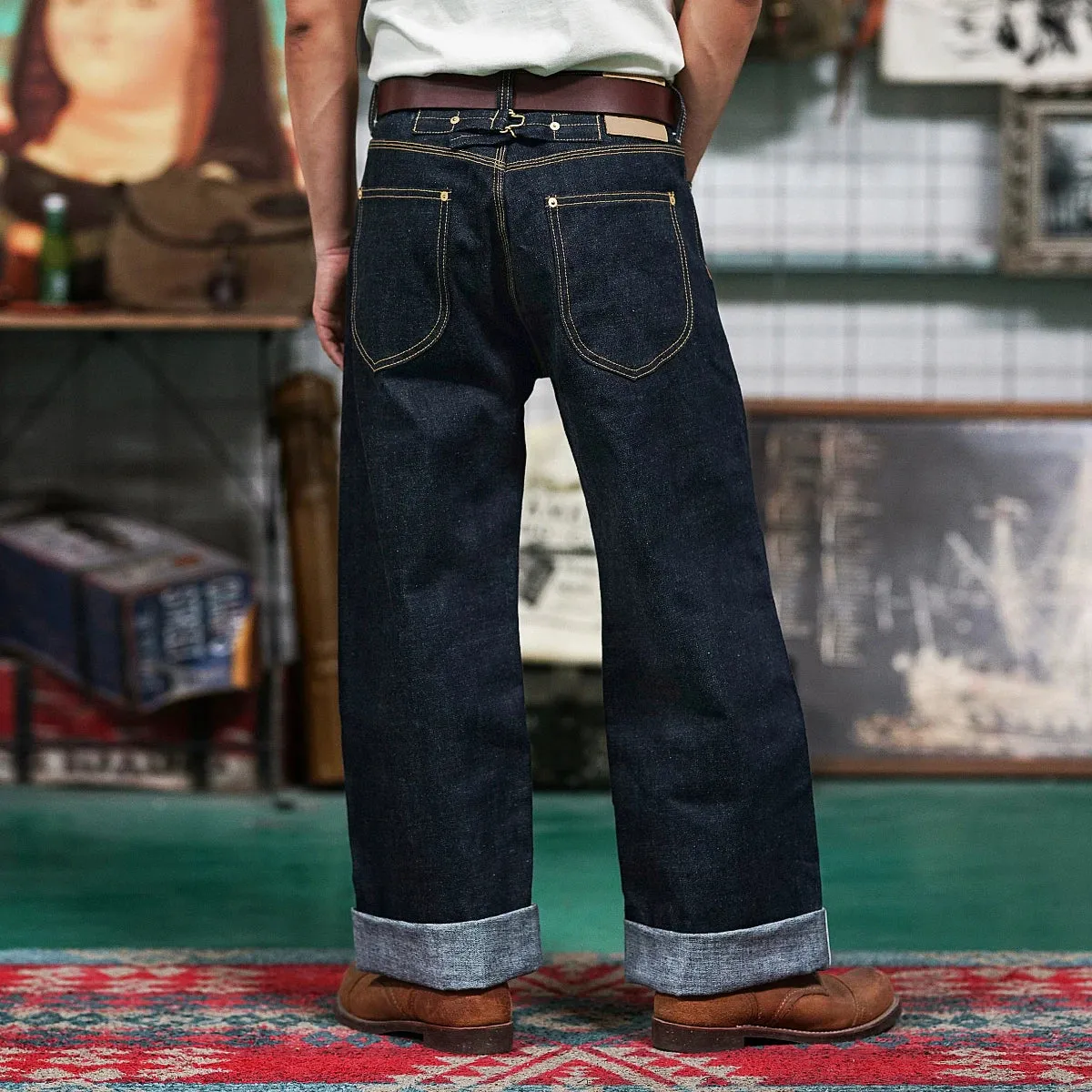 Men's Vintage High Waist Straight Leg Selvedged Denim Jeans