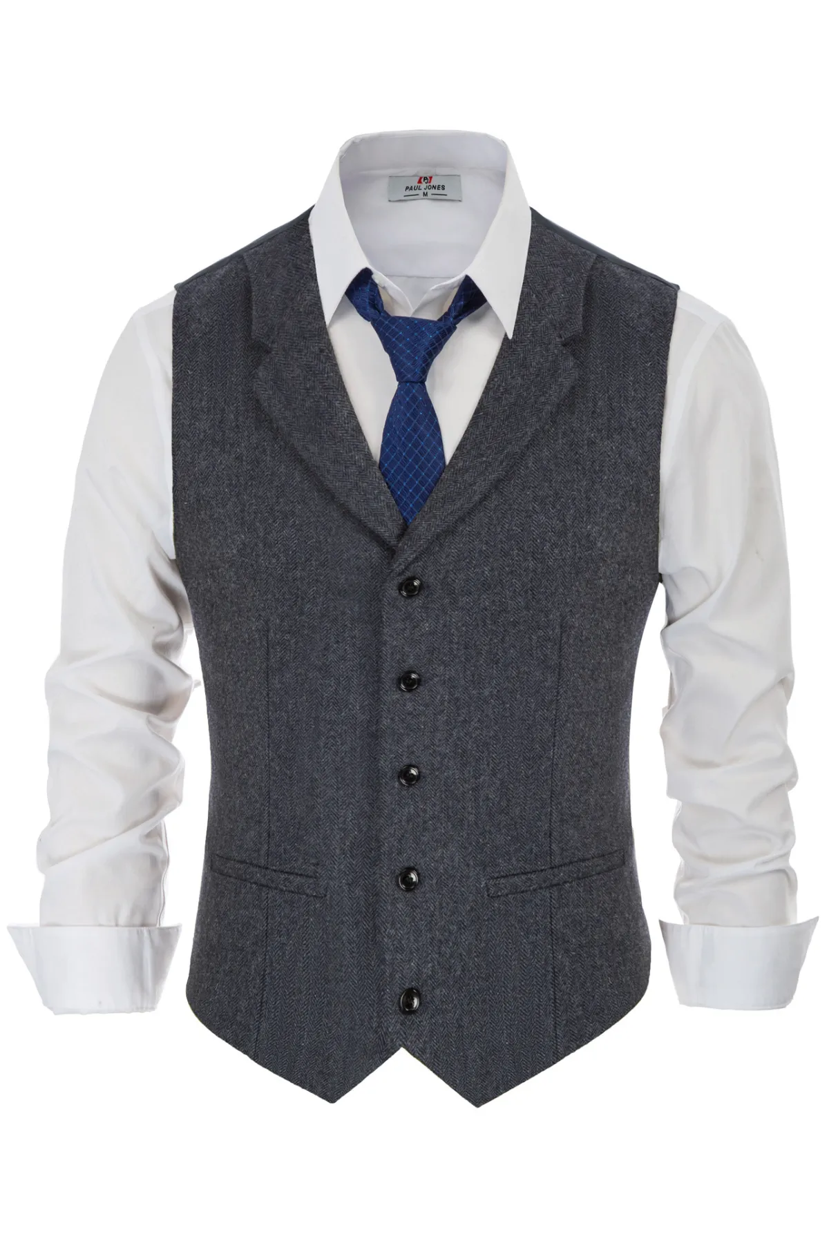 Mens Western Herringbone Suit Vest Tweed Wool Blend Slim Fit Waistcoat