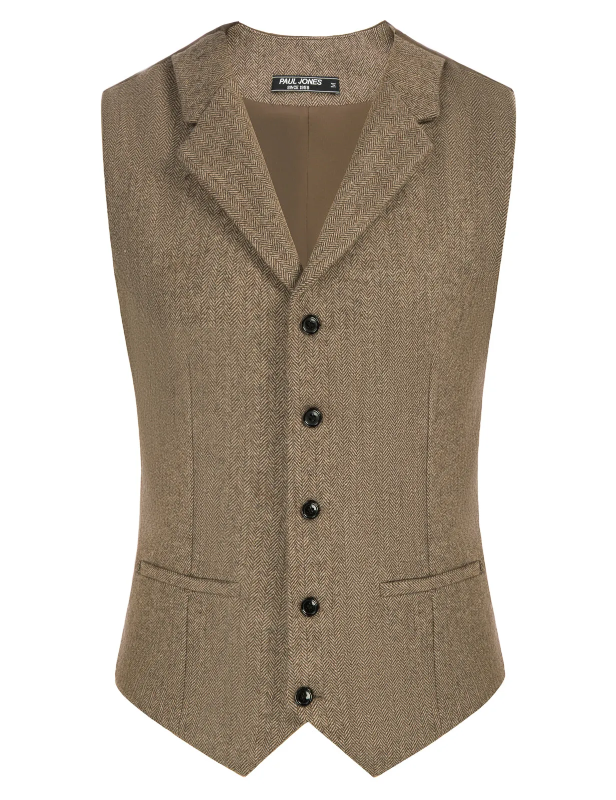 Mens Western Herringbone Suit Vest Tweed Wool Blend Slim Fit Waistcoat