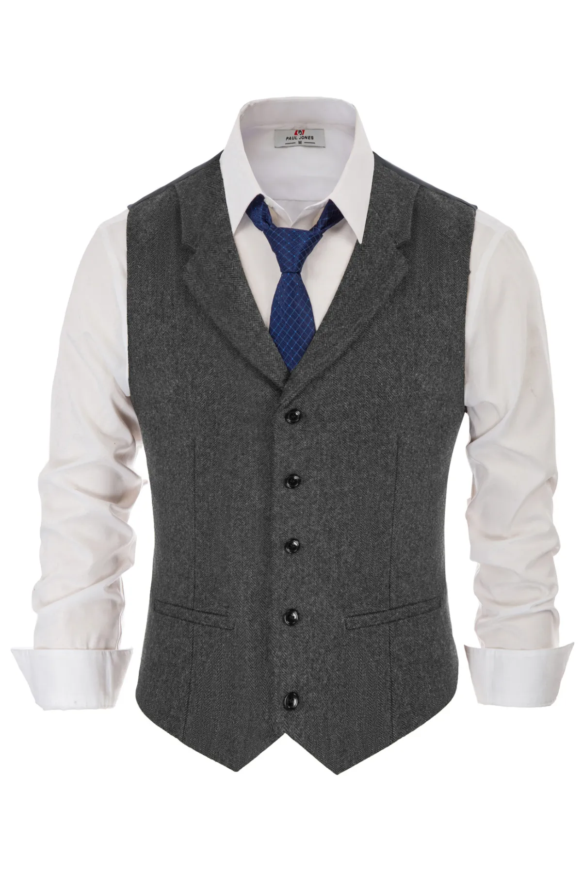 Mens Western Herringbone Suit Vest Tweed Wool Blend Slim Fit Waistcoat