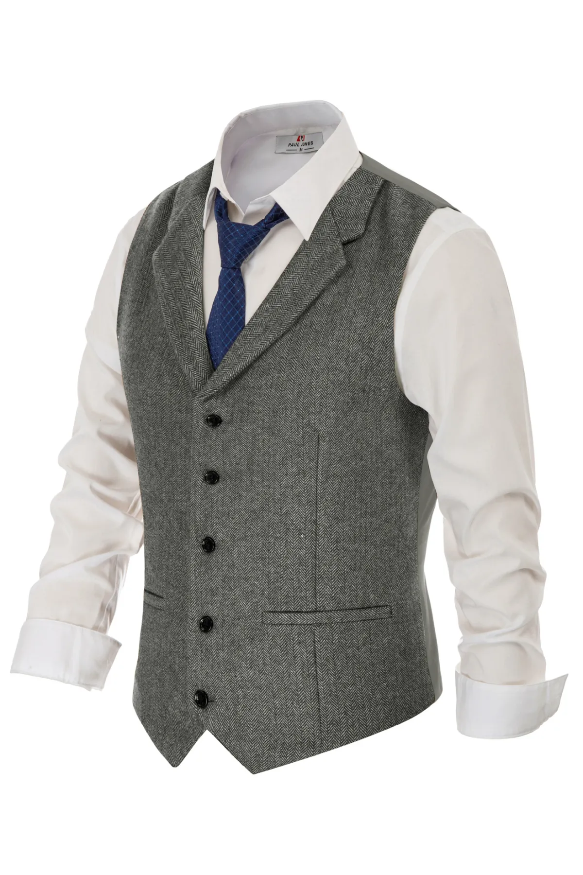 Mens Western Herringbone Suit Vest Tweed Wool Blend Slim Fit Waistcoat