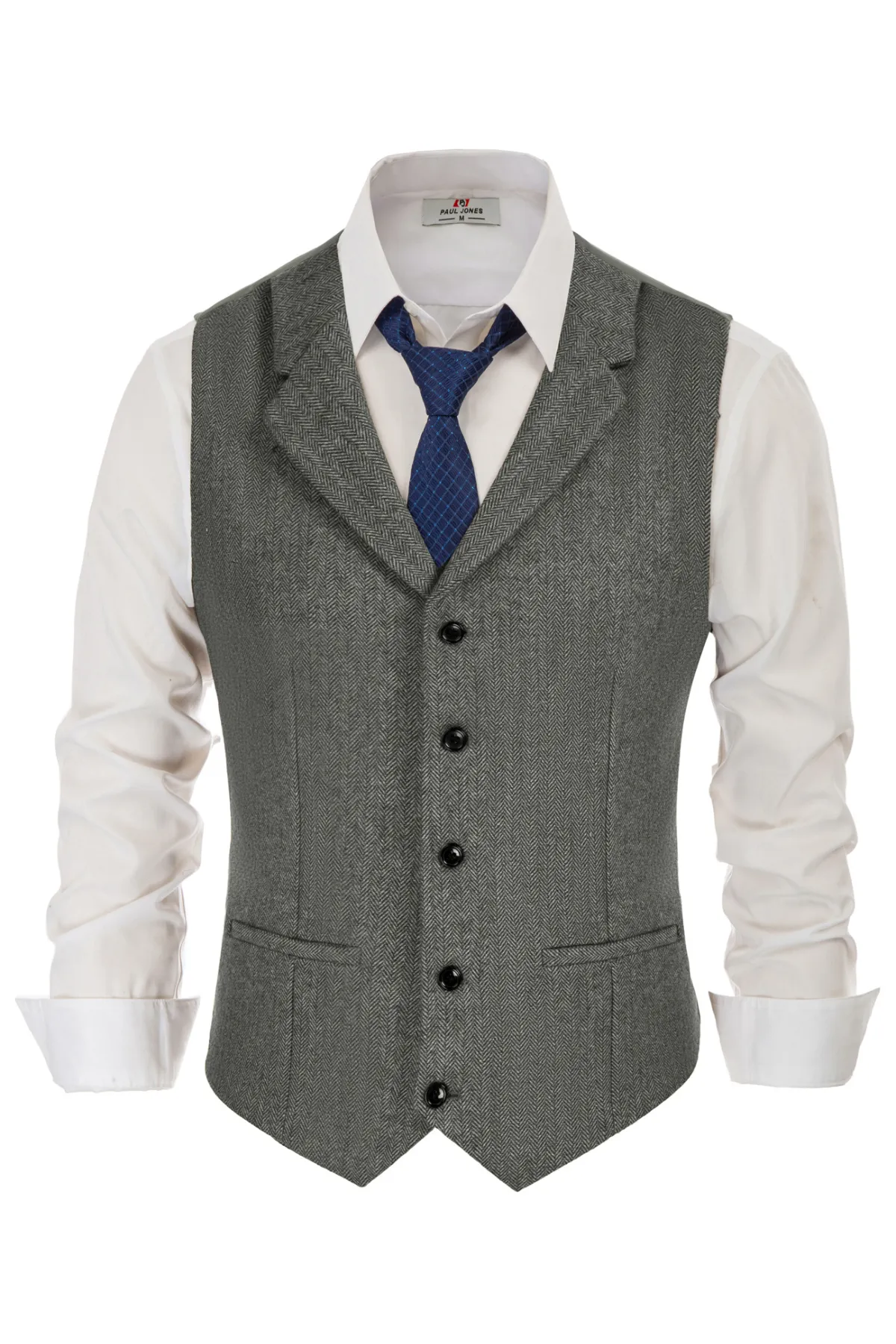 Mens Western Herringbone Suit Vest Tweed Wool Blend Slim Fit Waistcoat